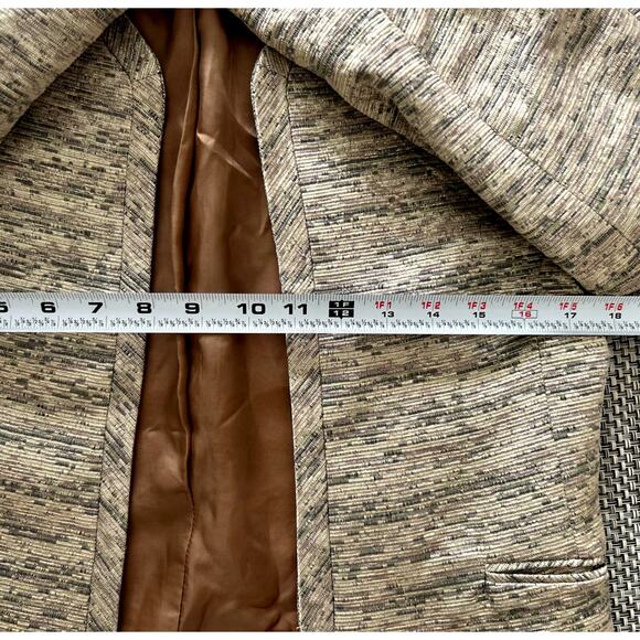 ARITZIA WILFRED Exquis Beige Black Gold Metallic Cropped Cupro Blazer Jacket 8 - Picture 4 of 6